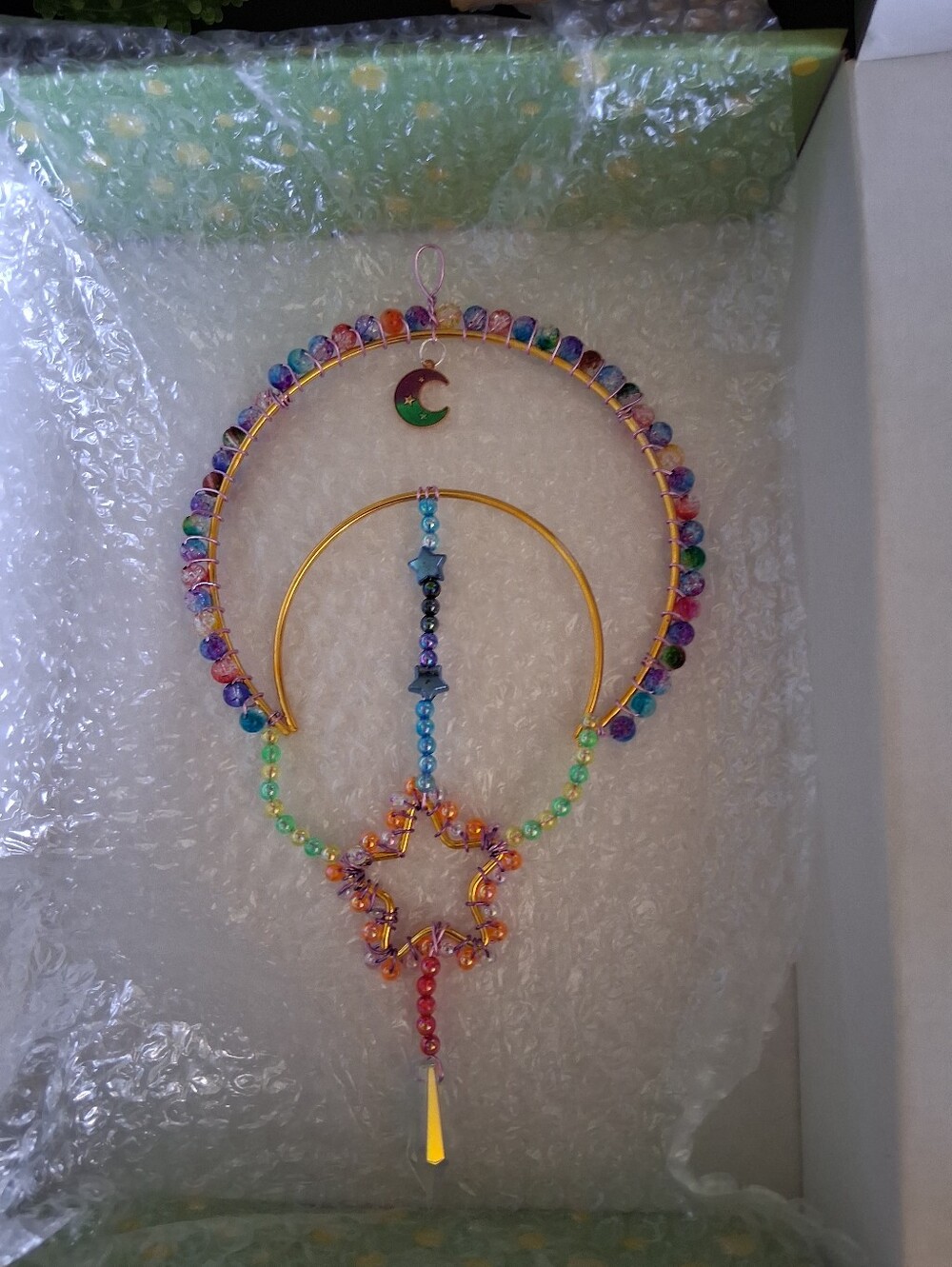 Multicolor Beaded Moon & Star Pendant Necklace